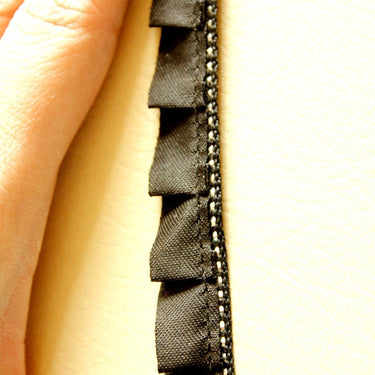 Pleated Black Satin Ribbon Trim Border 15mm wide, Trim By Yard
